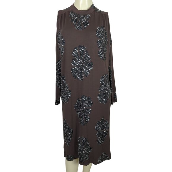 Masai Copenhagen Shift Dress Women’s Large Brown Black Floral Print Long Sleeve - Picture 4 of 16